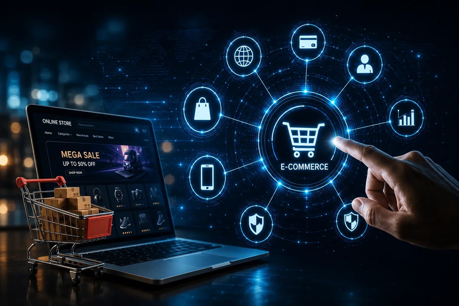 Ecommerce core features - connected payments, analytics, mobile, and security by Vincora India