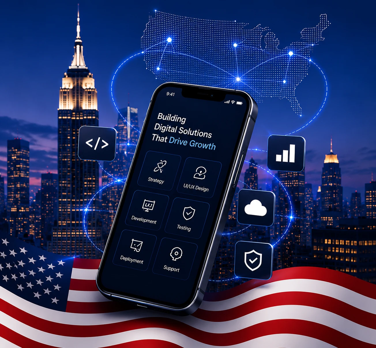 Custom mobile app development for US businesses — Chicago, Dallas, and nationwide by Vincora