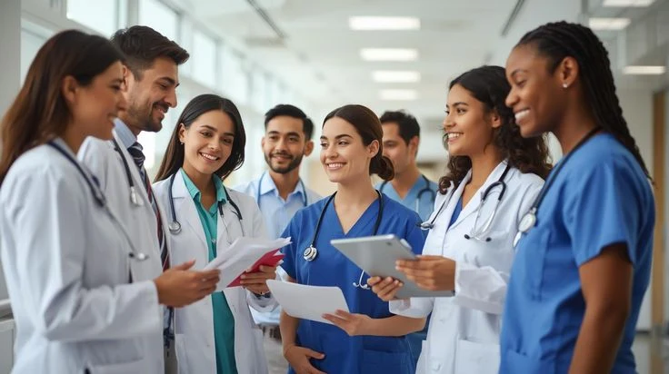 Diverse healthcare team collaborating in a modern hospital — core features by Vincora India