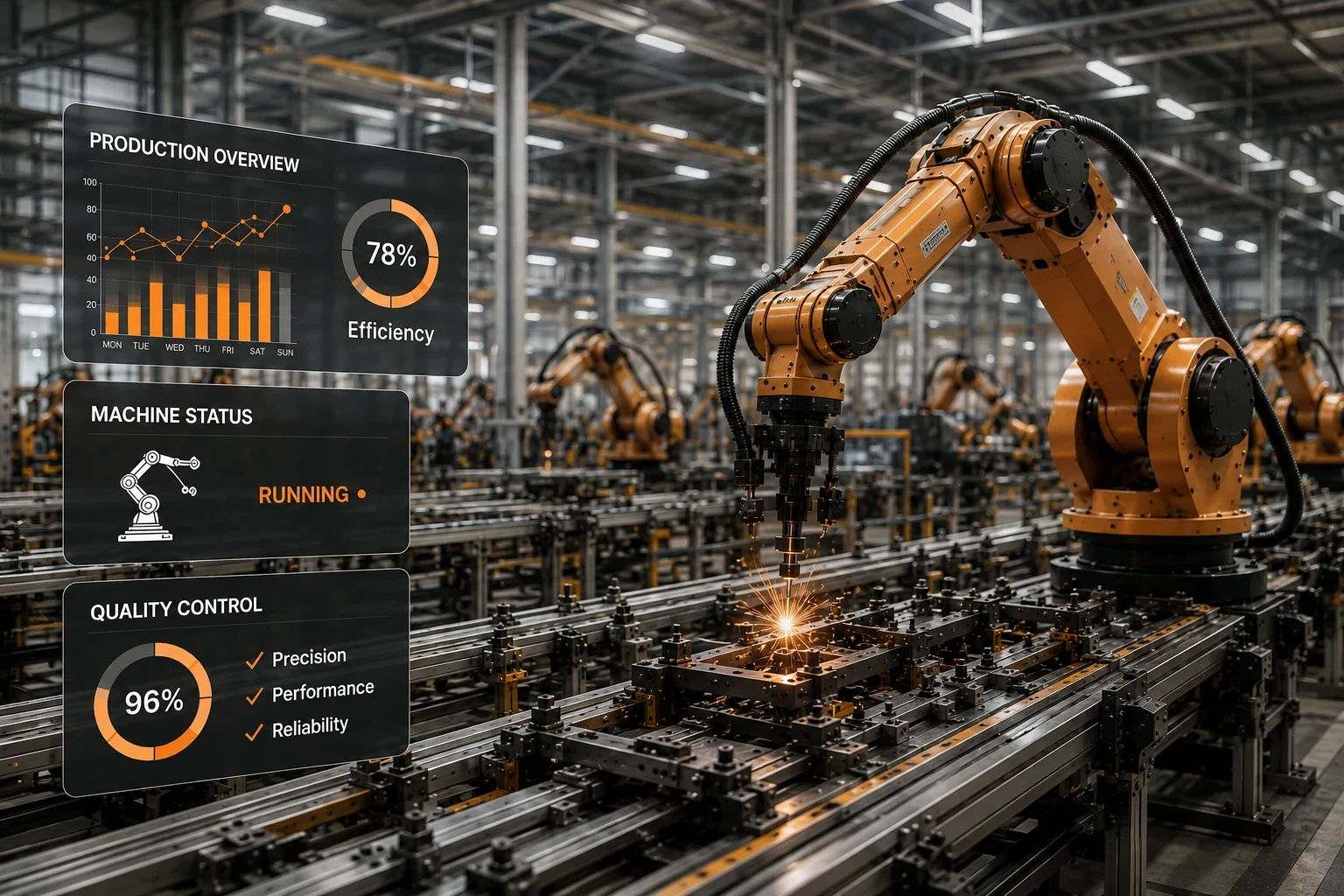 Manufacturing software development — robotic production line with real-time analytics by Vincora India