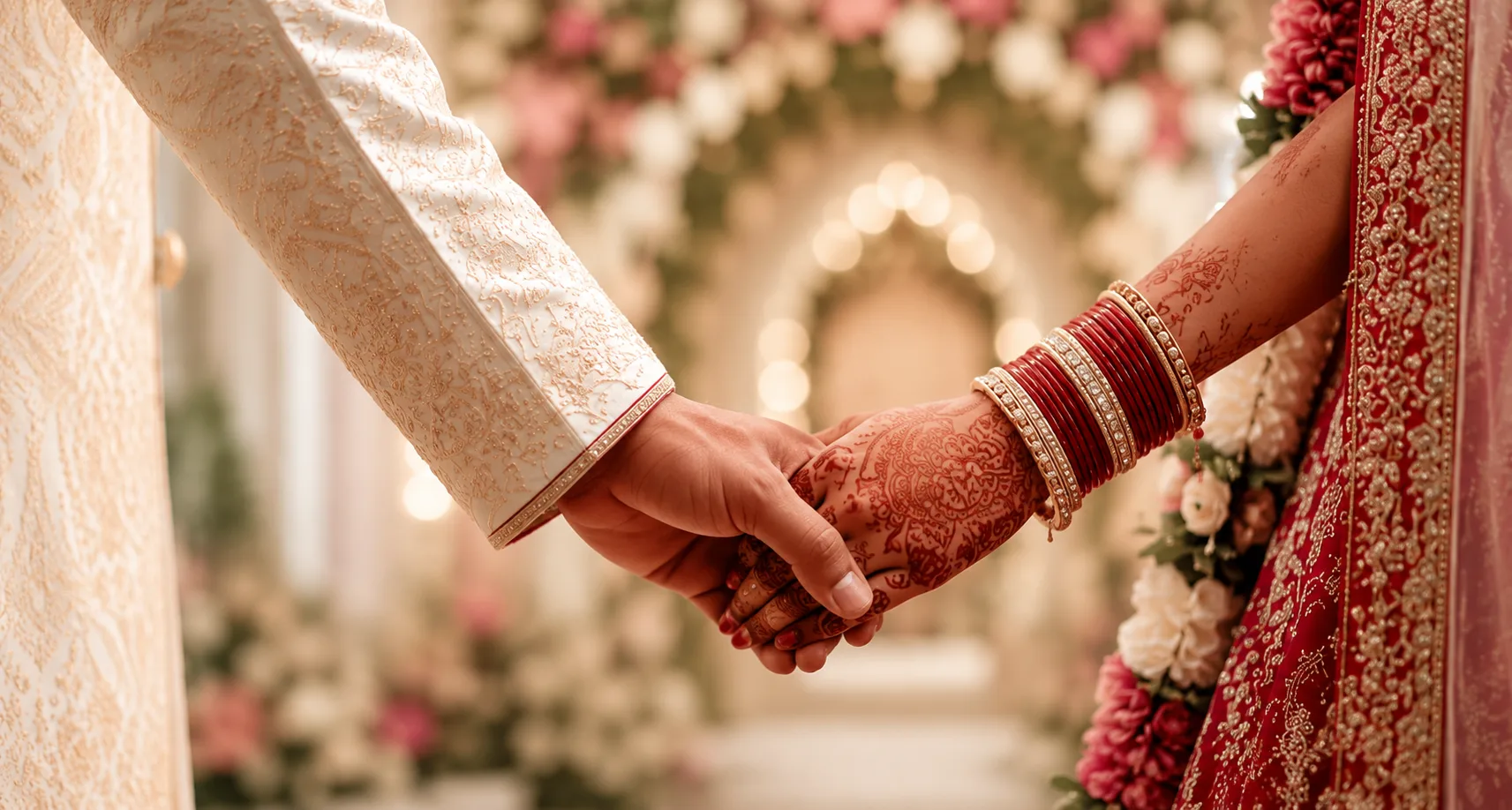Matrimonial software development process — bride and groom holding hands
