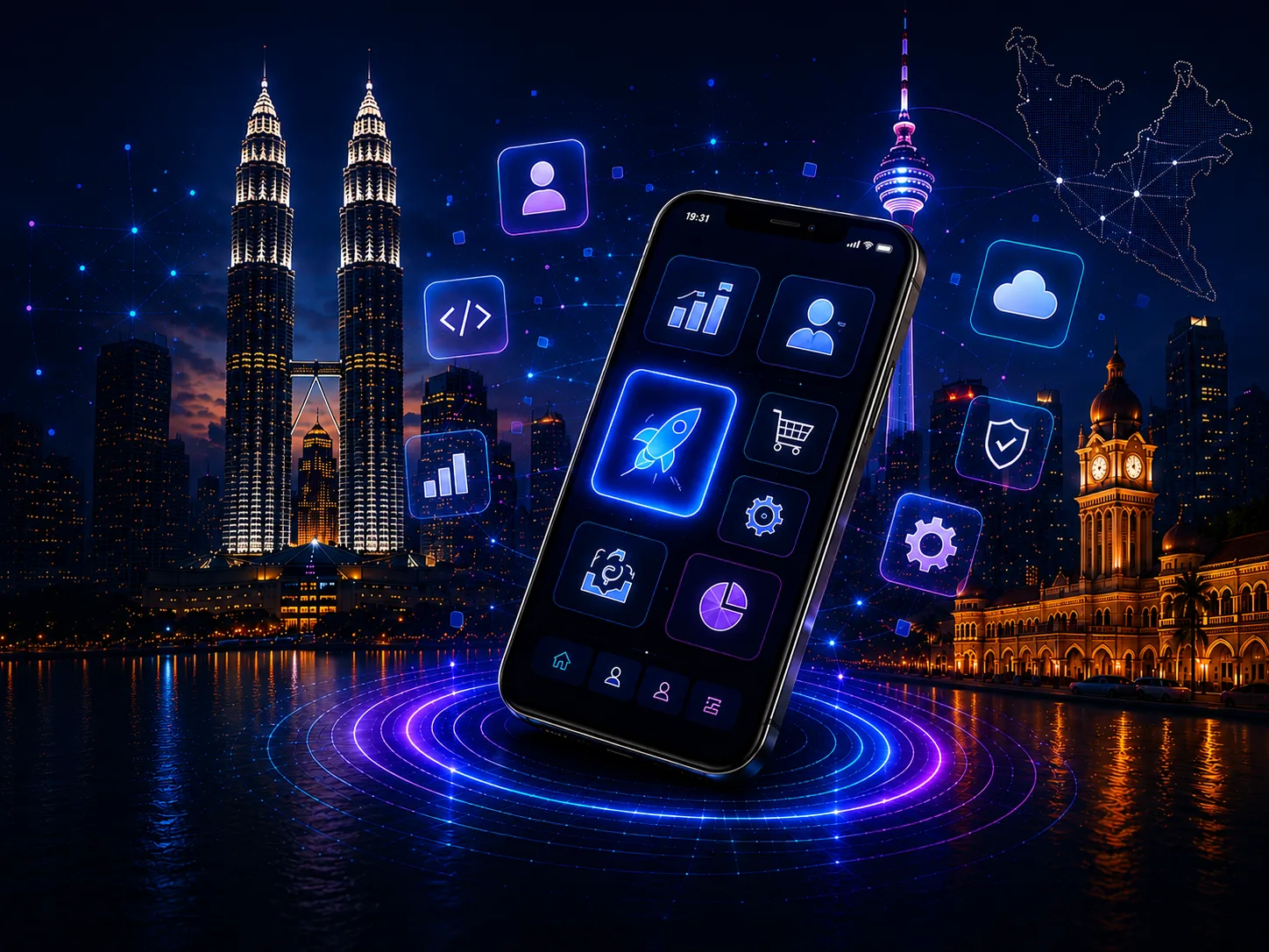 Mobile app development services in Malaysia — smartphone with custom business applications by Vincora